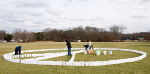 group creating peace sign